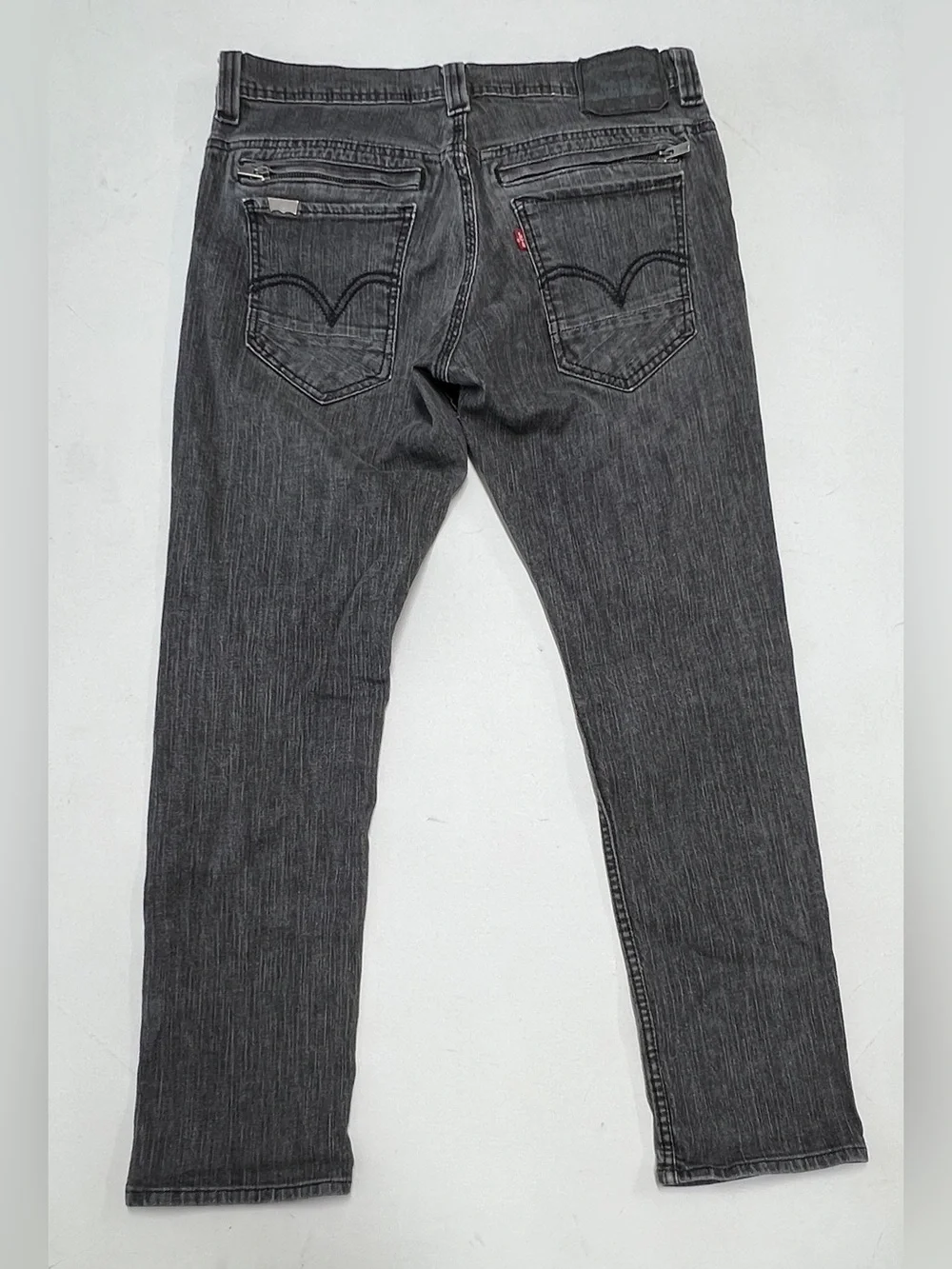 Levi’s 511 Slim Gray Distressed Jeans Zipper Back Pockets 34x30